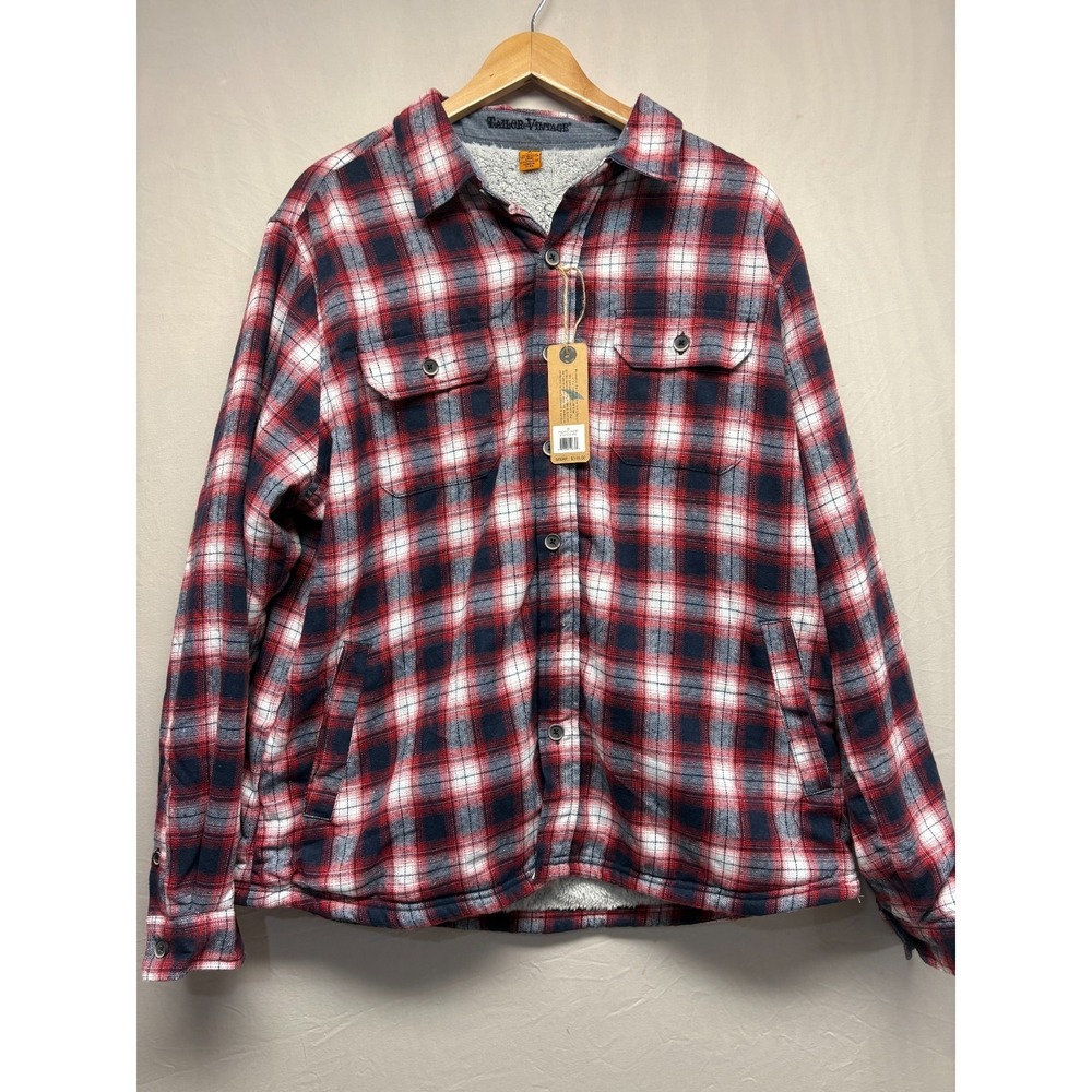Tailor Vintage Shirt Jacket Mens Red Blue Plaid Sherpa Lined Long Sleeve XL NWT
